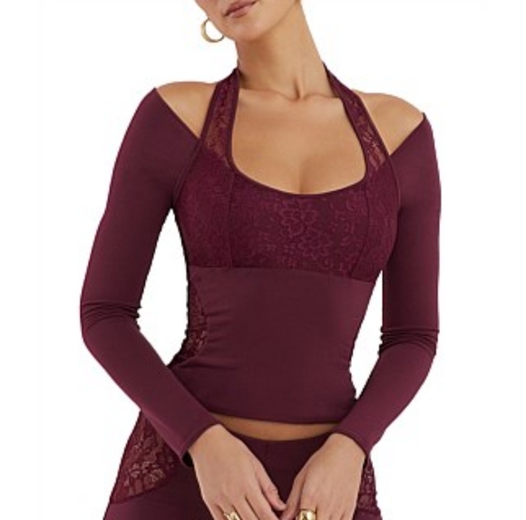 MISTRESS ROCKS BLACK CHERRY HALTER TOP - Picture 2 of 6